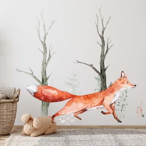 Fox in the Forest Wall Decal V243 Children's Room Wall Sticker Sticker Stickers Tree Trees Wall Foil Wall Stickers Animals