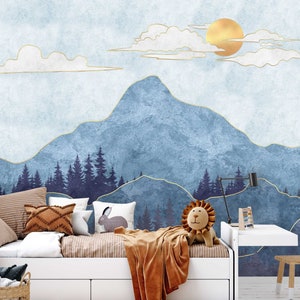 Berge mit Tannen Tapete für das Kinderzimmer Fototapete Wandaufkleber Kindertapete Deko Babyzimmer TP155