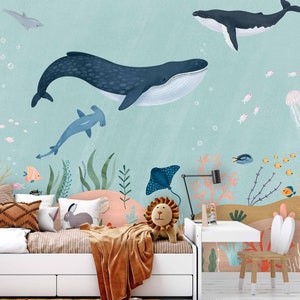 Meerestiere Tapete für das Kinderzimmer Wandaufkleber Aufkleber Sticker Kindertapete Deko Babyzimmer Unterwasserwelt Wal Delfin TP132