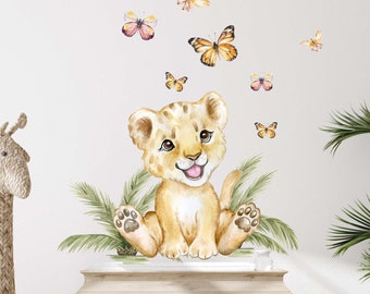 Lion & Papillons V357 Sticker mural pour chambre d'enfant avec étoiles Lion Safari Lion Chiot Bébé