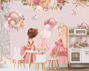 Princess Wallpaper Wall Sticker Sticker Enfants Wallpaper Chambre d’enfants Décoration Chambre Bébé Princesses Wallpaper Princess Mural TP116