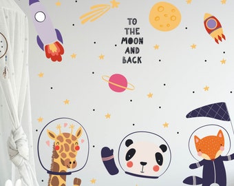 Weltraum Tiere Set V259 Wandtattoo Aufkleber Wandaufkleber Sticker Bordüre Kinderzimmer Deko Astronaut Universum Space Raumschiff Planet