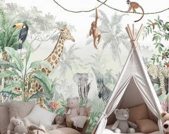 Grandora Adesivo Murale Safari Per Cameretta Bambini – Animali E Albero, Rimovibile, Dimensioni M (63x48 Cm), Made In Germany