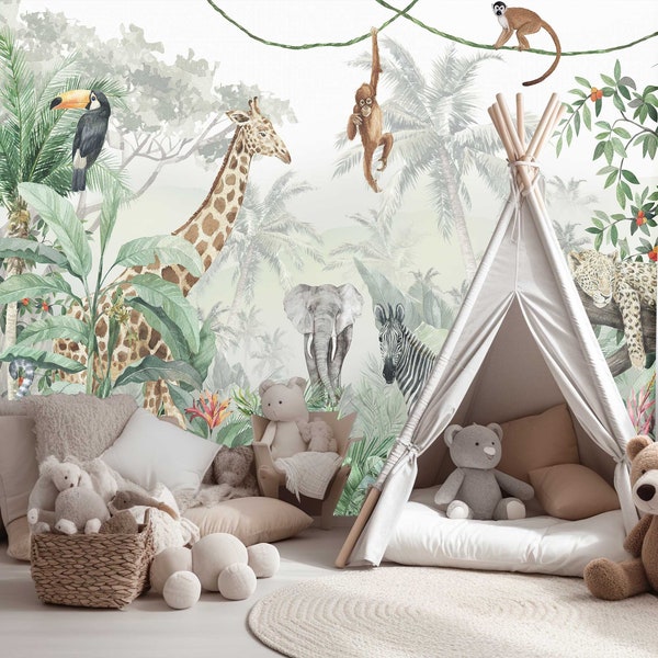 Dschungel Tapete für das Kinderzimmer Fototapete Wandaufkleber Kindertapete Deko Babyzimmer TP151