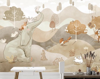 Elephant fox rabbit wallpaper for the children's room children's wallpaper photo wallpaper decoration baby room TP162