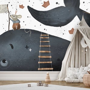 Mouse on the Whale Wallpaper Wall Sticker Mural Nursery Kids Room Decor Decoration Babyroom TP150