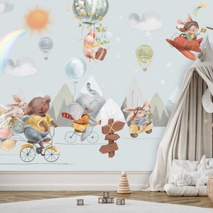 Woodland Adventure Wallpaper Wall Sticker Sticker Kids Wallpaper Children's Room Decoration Baby Room Wallpaper Rabbit Animals Mural TP118