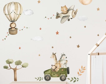 Wall sticker children's room V368 Safari Giraffe Lion Elephant Tiger Zebra Wall sticker Sticker Baby room Hot air balloon Balloon