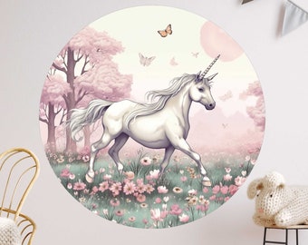 Einhorn Wandtattoo Kinderzimmer Babyzimmer Wandaufkleber Sticker Aufkleber Pferd Rund V417