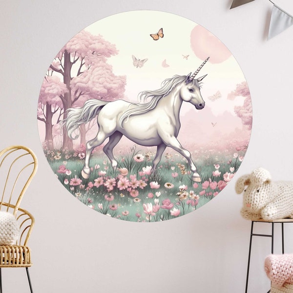 Einhorn Wandtattoo Kinderzimmer Babyzimmer Wandaufkleber Sticker Aufkleber Pferd Rund V417