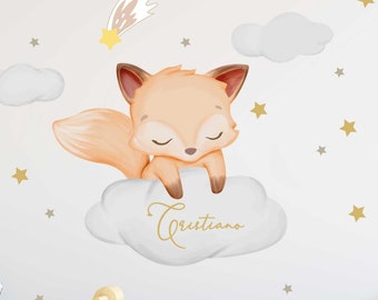 Fuchs auf der Wolke personalisiert V392 Wandtattoo Kinderzimmer Wandaufkleber Sticker Aufkleber Sleepy Eyes mit Name