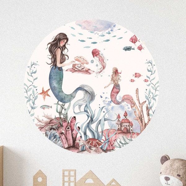 Mermaid V435 Round Wall Sticker Children's Room Mermaid Wall Sticker Sticker Underwater World