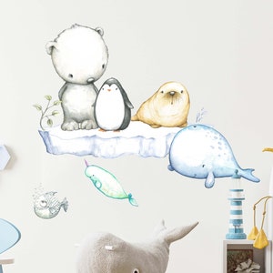Polar animals V358 wall sticker children&#39;s room decoration wall sticker sticker with polar bear whale seal and penguin baby room