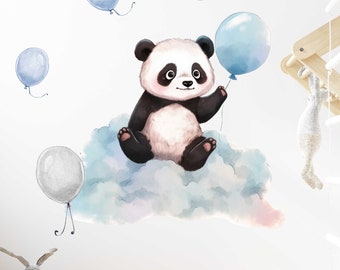 Panda on the cloud with balloons V420 Nursery Wall Sticker Wall Decal Sticker Pandas Panda bear