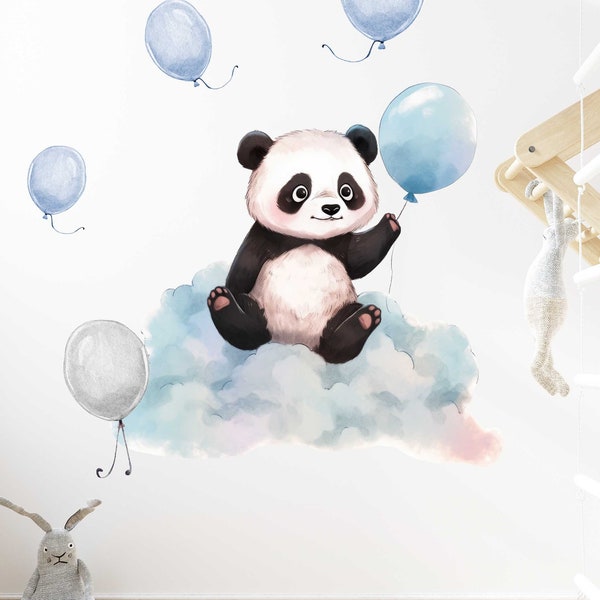 Panda auf der Wolke mit Luftballons V420 Wandtattoo Kinderzimmer Wandaufkleber Sticker Aufkleber Pandas Pandabär