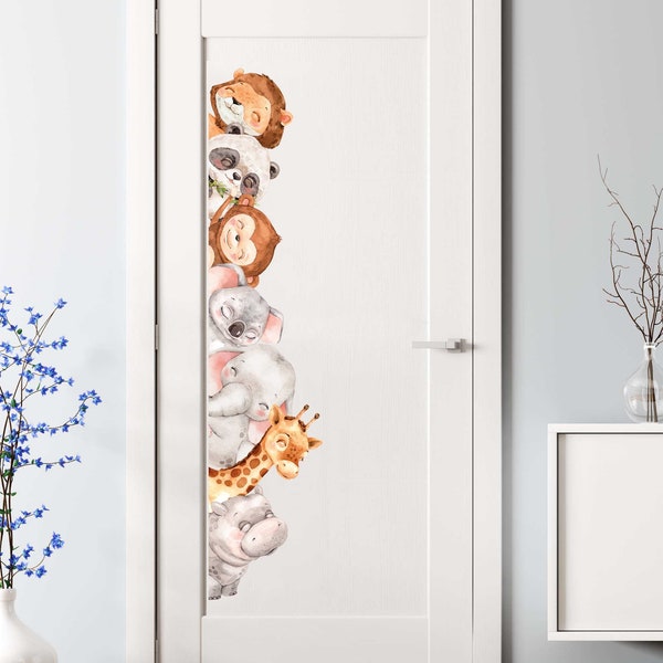 Porte Autocollant Nursery T108 Baby Girafe Lion Elephant Hippo Monkey Koala Panda Sticker Door Sticker Sticker Baby Room