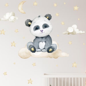 Panda on the Cloud V320 Wall Sticker Children&#39;s Room Wall Sticker Sticker with Stars Safari Zoo Clouds Baby Puppy Pandas Panda Bear