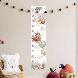 Muursticker Meetbalk Aanpasbaar met naam Kinderkamer Konijn Olifant Bosdieren Sticker Meetlint Sticker Muursticker Hoogte grafiek ML102