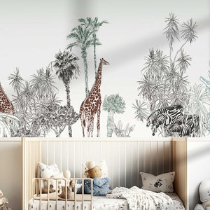 Carta da parati Safari per la cameretta dei bambini Carta da parati fotografica Adesivo da parete Carta da parati per bambini Giraffa Zebra Giungla TP192