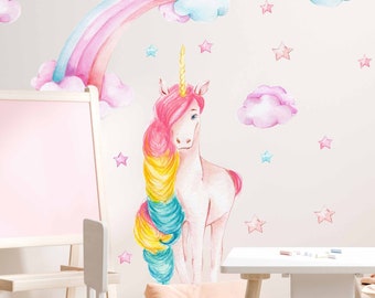 Unicorn with Rainbow Wall Decal Children's Room V380 Wall Sticker Sticker Sticker Baby Room Unicorn