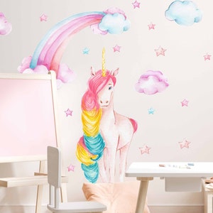 Unicorn with rainbow wall sticker children&#39;s room V380 wall sticker sticker baby room unicorn