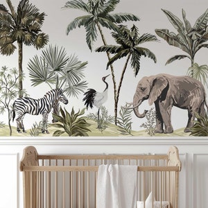 Carta da parati Safari per la cameretta dei bambini Carta da parati fotografica adesivo da parete Carta da parati per bambini Avventura Safari Animali cameretta per bambini TP242