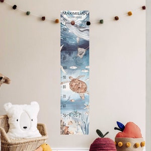 Muursticker meetbalk Aanpasbaar met naam Kinderkamer Sticker Meetlint Sticker Zeedieren Walvis Muur sticker Hoogte grafiek ML103
