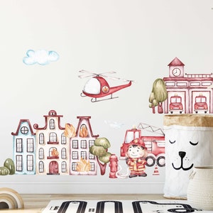 Fire department wall sticker V395 sticker wall sticker children&#39;s room wall decoration station car vehicle Fire department