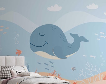 Whale Wallpaper for Children's Rooms - Mural Wall Decal Kids Wallpaper - Perfect for Baby Nursery TP211