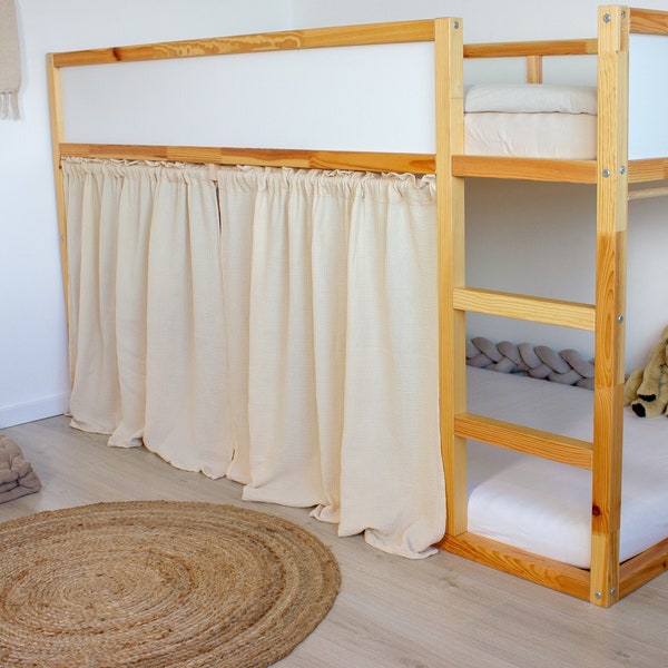 Rideaux en mousseline / rideau pour IKEA Kura - 100% coton biologique - ajustement parfait pour lit mezzanine et lit plat - Kura Bed Hack - beige