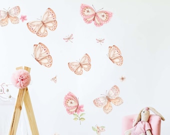 Butterfly Wall Decal Set V355 Sticker Wall Sticker Sticker Border Children's Room Girls' Room Wall Decoration Swarm Old Pink