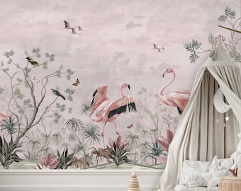 Tropical Flamingo Tapete für das Kinderzimmer Wandaufkleber Aufkleber Sticker Kindertapete Deko Babyzimmer Dschungel TP111