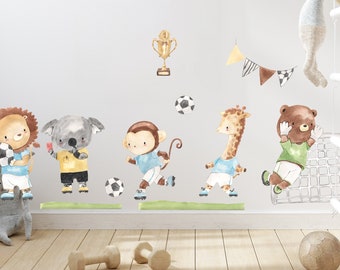 Football Animals Wall Sticker Children's Room V407 Giraffe Lion Koala Monkey Wall Sticker Sticker Baby Room Goal Footballer