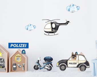 Police & Helicopter Set Wall Decal V339 Sticker Wall Sticker Sticker Border Children's Room Wall Decoration Police Car Car Vehicle