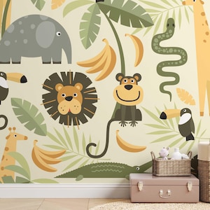 Safari carta da parati per la camera dei bambini foto carta da parati adesivo da parete carta da parati per bambini animali scimmia leone giraffa elefante baby room TP218