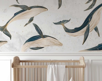Whale Wallpaper for Children's Rooms - Mural Wall Decal Kids Wallpaper - Perfect for Baby Nursery TP208