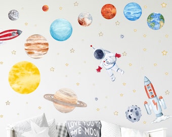 Solar System V315 Astronaut Wall Sticker Space Rocket Decal Children's Room Earth Stars Spaceship Planets Wall Sticker Wall Foil Moon