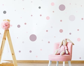 Circle Set 60 Pieces Wall Decal for Kids Room V336 Sticker Sticker Circle Wall Sticker Dots Dots Adhesive Dots | ANTIQUE PINK