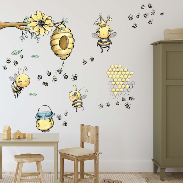 Bienenstock V359 Wandtattoo Kinderzimmer Deko Wandaufkleber Sticker Aufkleber mit Bienen Honig Imker Babyzimmer Bienenvolk