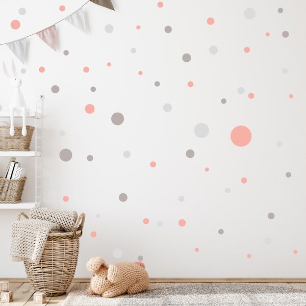 Circle Set 120pcs Wall Decal for Baby Room V283 Sticker Sticker Circle Wall Sticker Children's Room Dots Dots Adhesive Dots | PINK GREY