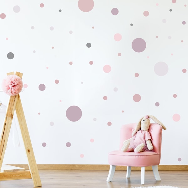 Circle Set 60 Pieces Wall Decal for Kids Room V336 Sticker Sticker Circle Wall Sticker Dots Dots Adhesive Dots | ANTIQUE PINK