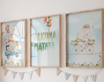 Wall picture set of 3 Premium P754 / Hakuna Matata / Children's room decoration wall pictures pictures poster elephant giraffe