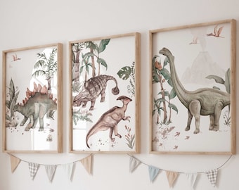 Wall picture 3-piece poster set P806 / Dino Adventure Dinosaur World / Children's room decoration wall pictures