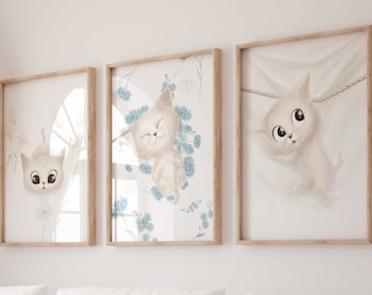 Wall picture set of 3 Premium P729 / Cute cats / Children's room decoration wall pictures pictures poster cat kitty