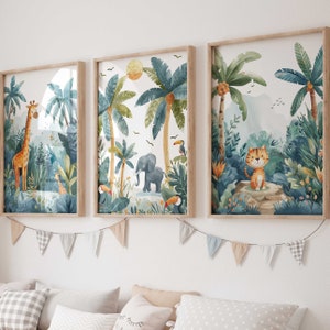 Wall picture set of 3 posters P820 / jungle animals / children's room decoration wall pictures