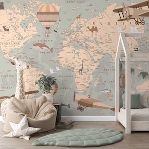 Vintage Weltkarte Tapete Fototapete Kindertapete Kinderzimmer Deko Babyzimmer Map Erde TP164