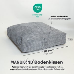 Corduroy vloerkussen voor kinderen Corduroy fluwelen zitkussen XL kussen - GRIJS