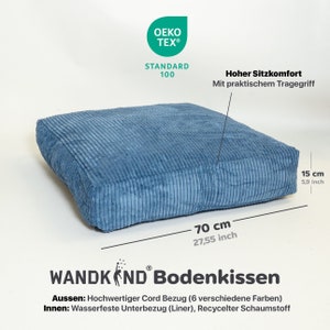 Corduroy vloerkussen voor kinderen Corduroy fluwelen zitkussen XL kussen - BLAUW