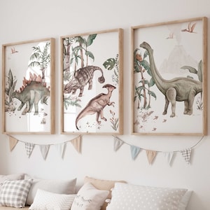 Wall picture 3-piece poster set P806 / Dino Adventure Dinosaur World / Children's room decoration wall pictures