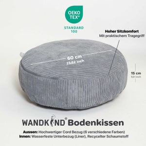 Cord vloerkussen rond voor kinderen corduroy fluwelen zitkussen XL kussen GRIJS